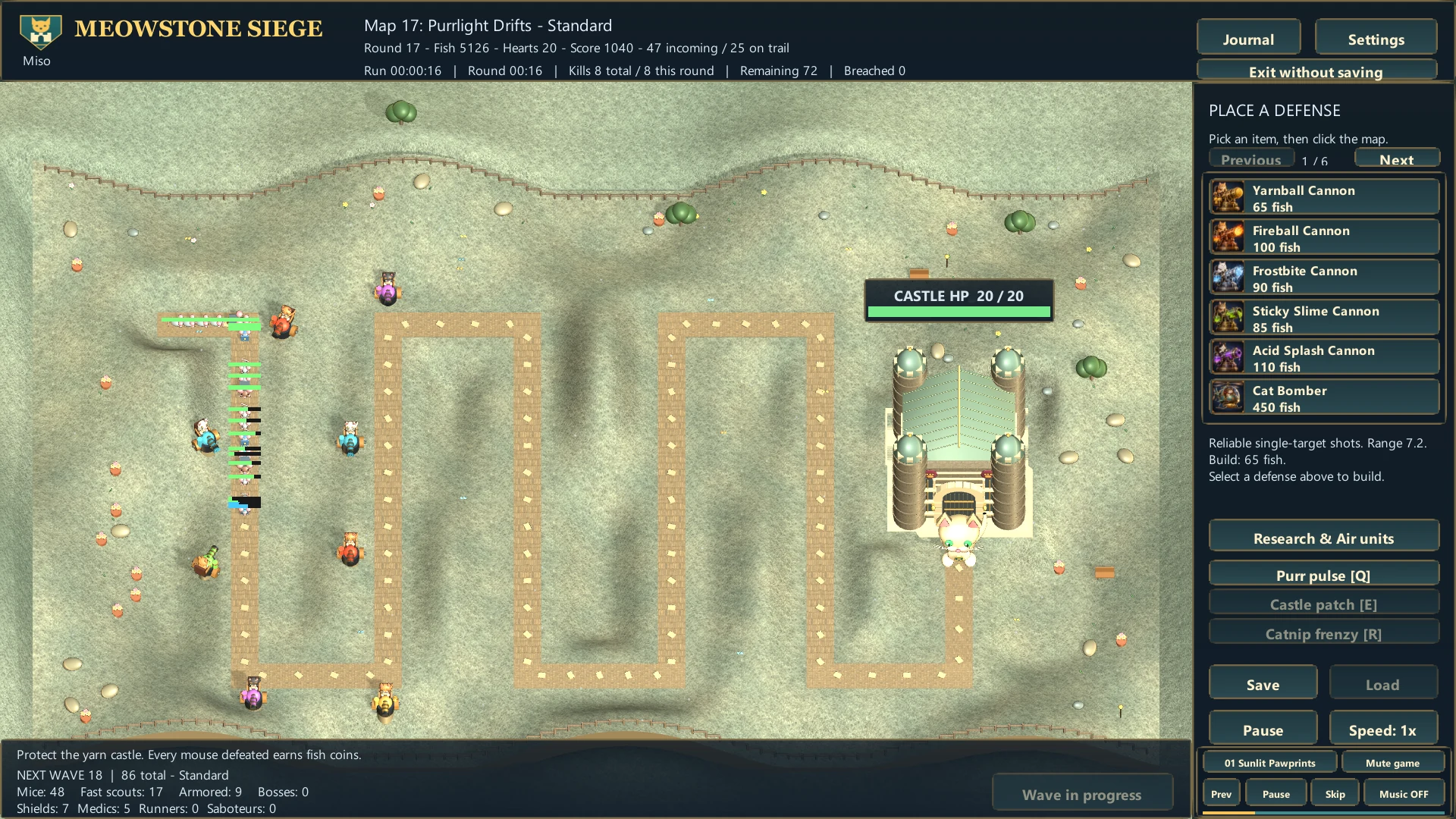 Elemental cannons defend a snowy map